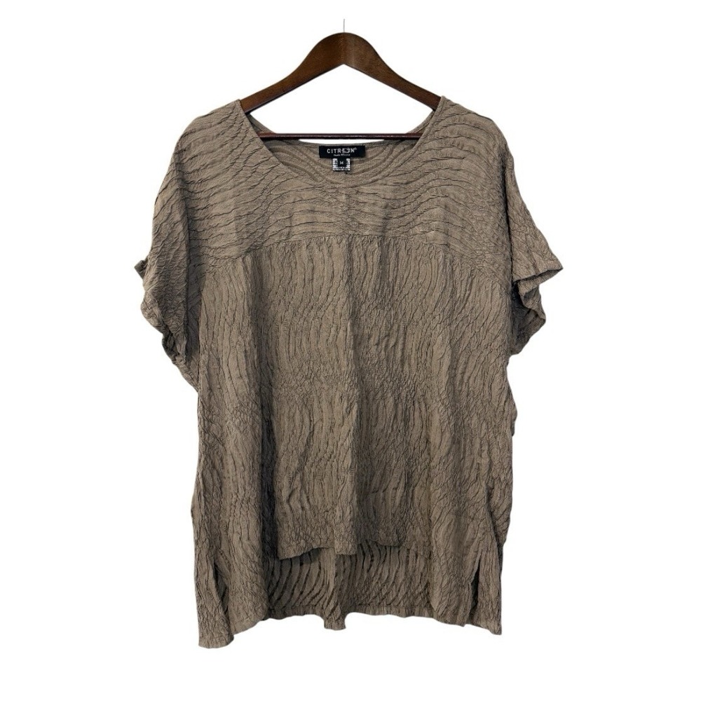 Citron Santa Monica silk blouse women's medium beige textured boho artsy